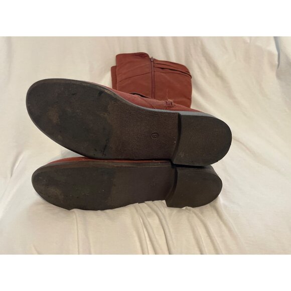 Brown Knee-High Boots Size 8 Pull On Zobia Womens Almond Toe - Picture 4 of 7